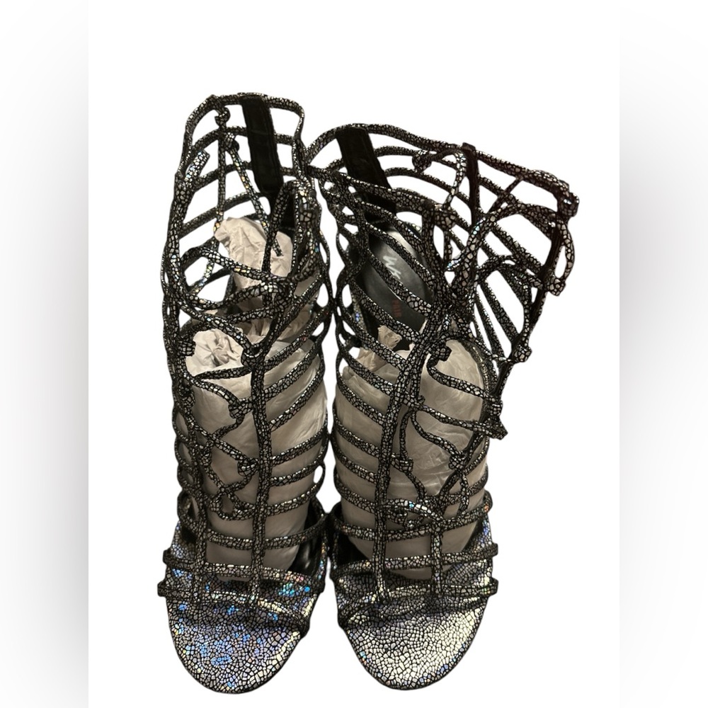 Holographic Caged Heeled Sandals